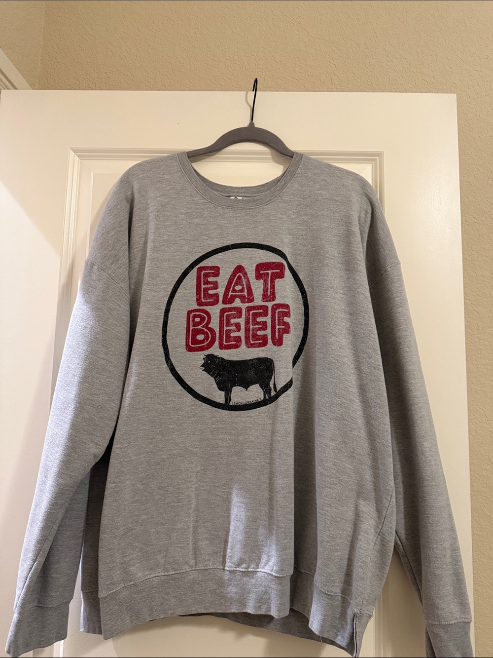 Tultex Gray 'EAT BEEF' Graphic Crewneck Sweatshirt